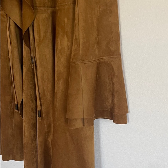 Free People Brown Suede Ruffle-Front Trench Coat - Picture 6 of 7